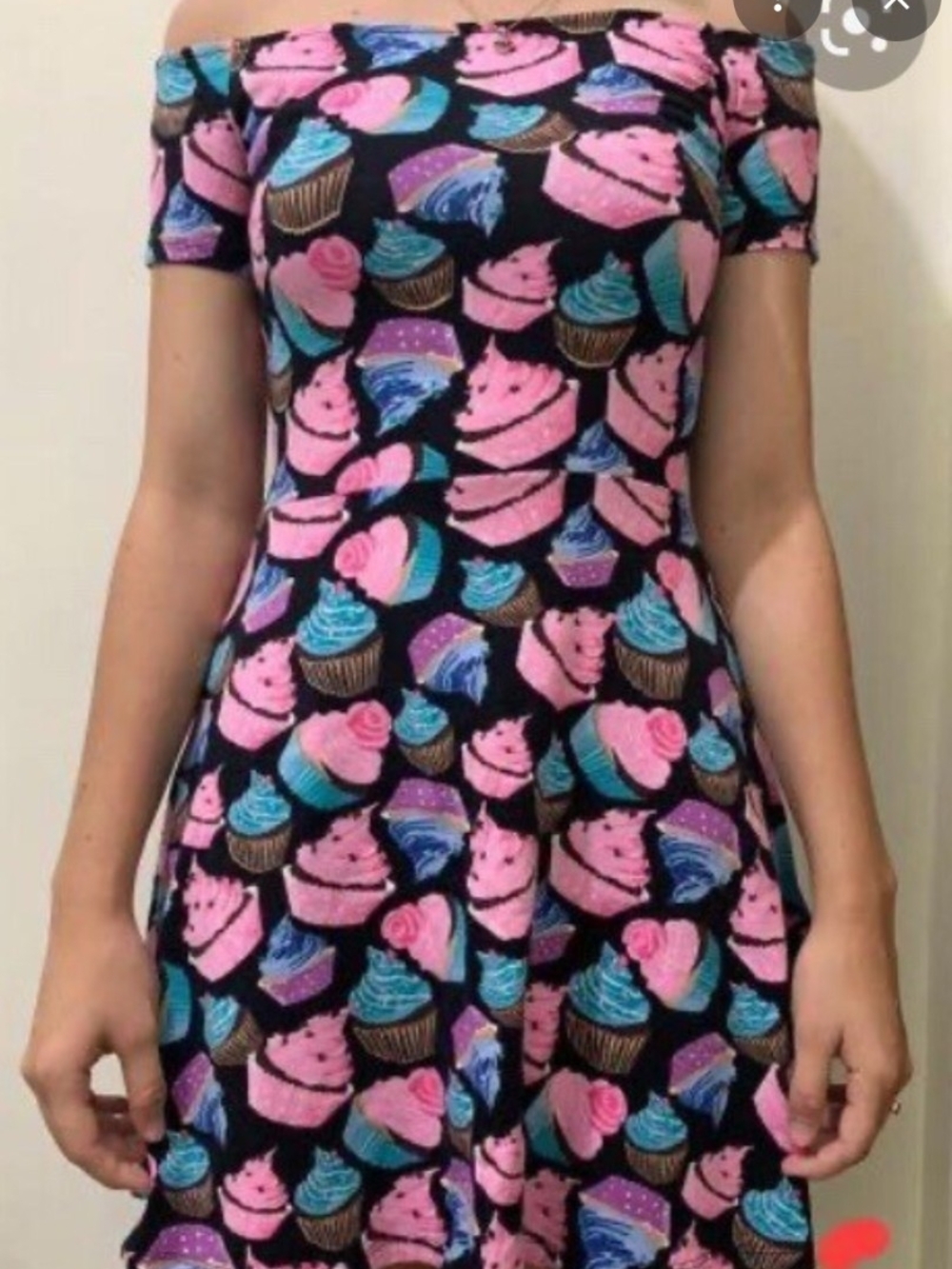 H & M Women's Off-Shoulder Cupcake Print Dress